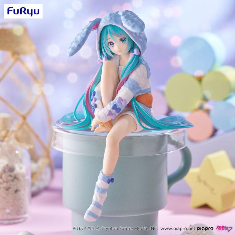 Hatsune Miku Noodle Stopper PVC Statue Hatsune Miku Rabbit Ear Hood Pajama Blue Color Ver. 14 cm 6