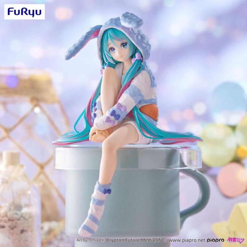 Hatsune Miku Noodle Stopper PVC Statue Hatsune Miku Rabbit Ear Hood Pajama Blue Color Ver. 14 cm 5