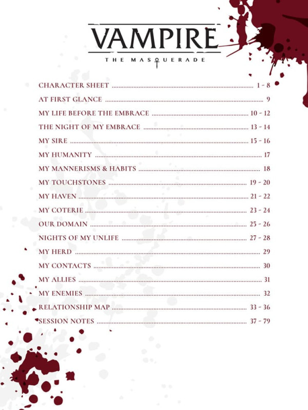 Vampire: The Masquerade 5th Edition RPG Journal Expanded Character Sheet Journal *Englische Version* 2