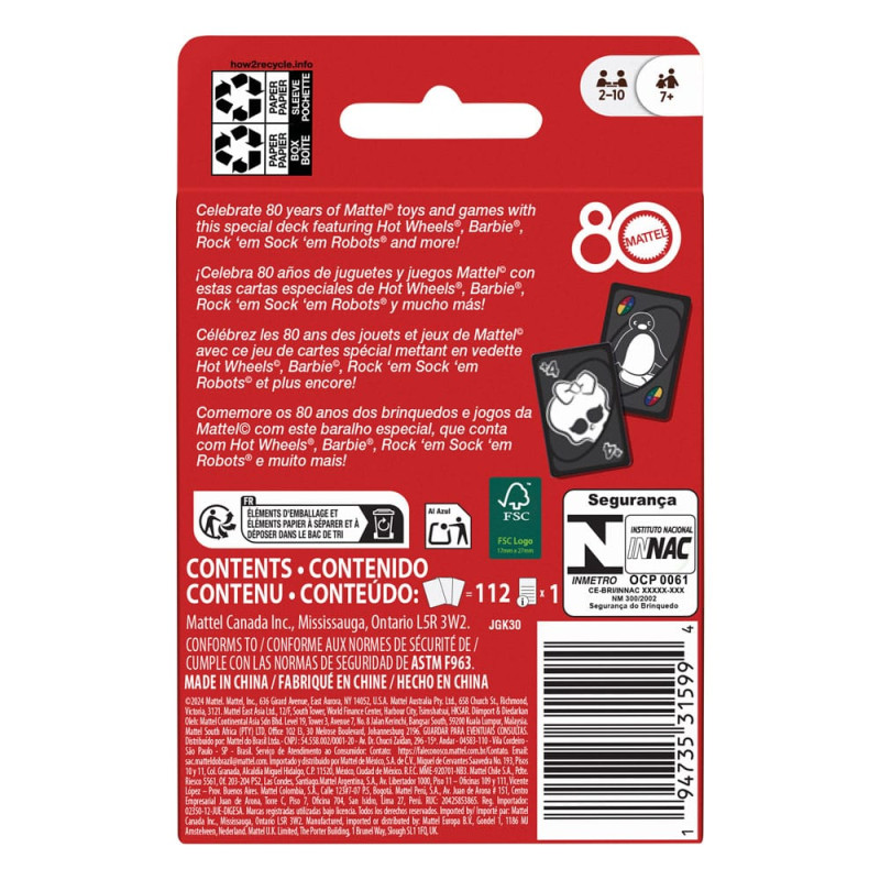 Mattel 80th Anniversary UNO Card Game Ruby Red 5
