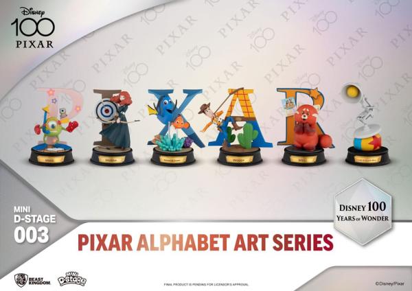 Disney Mini Diorama Stage Statues 10 cm 100 Years of Wonder Pixar Alphabet Art Assortment (6)