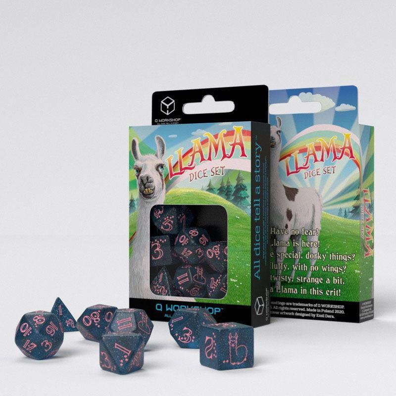 Sparkling Llama Dice Set Glittering dark Blue & Pink (7)