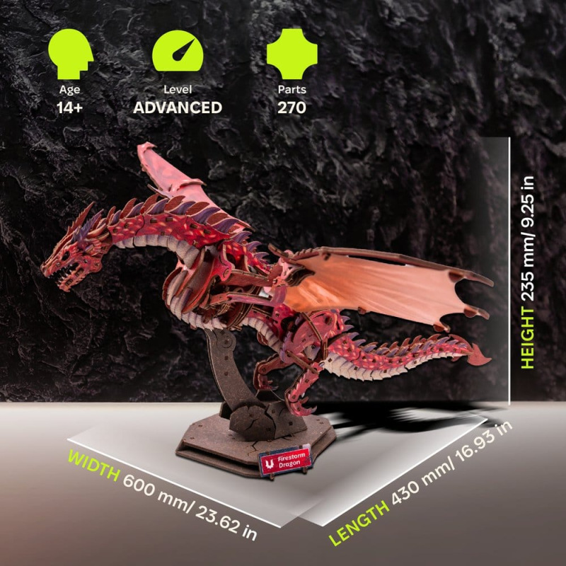 Ugears 3D Wooden Model Kit Firestorm Dragon 43 cm 1