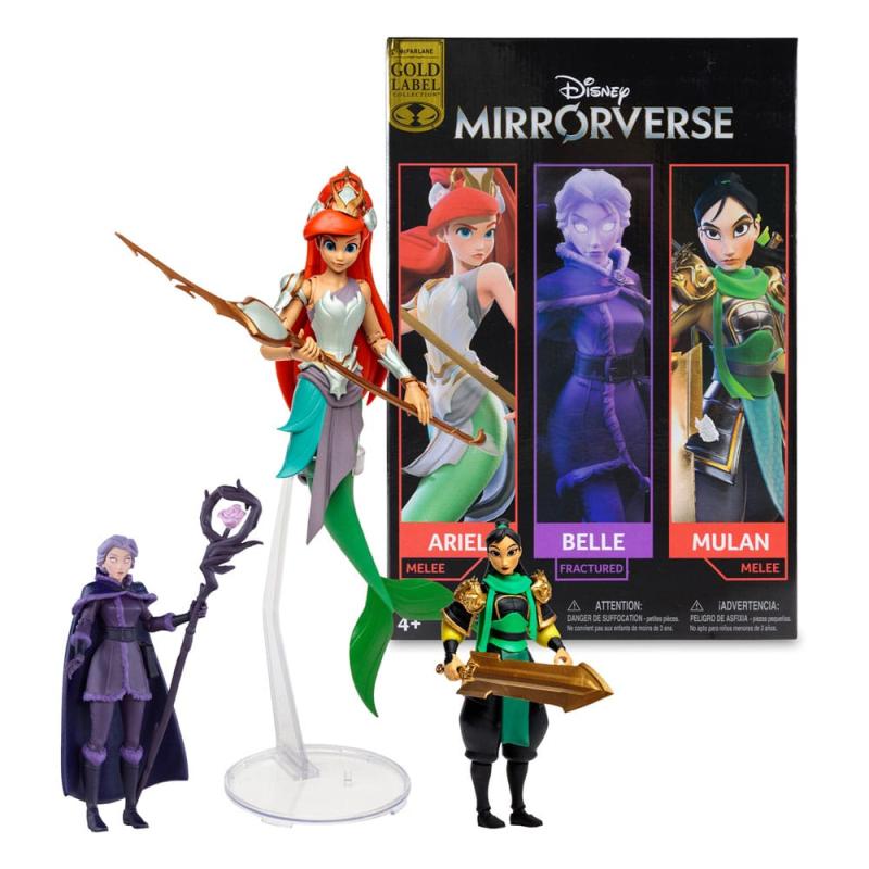 Disney Mirrorverse Action Figures Princess Pack Mulan, Belle (Fractured) & Arielle (Gold Label)