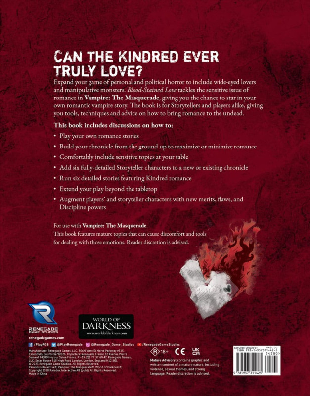 Vampire: The Masquerade 5th Edition RPG book Blood-Stained Love Sourcebook *Englische Version* 5