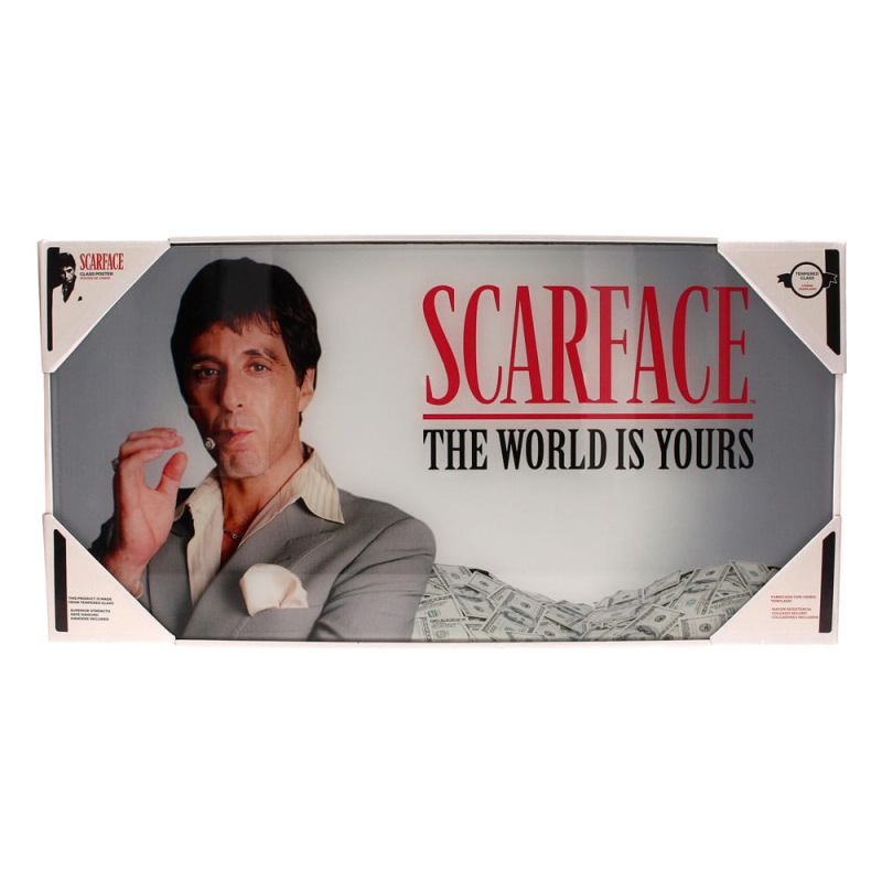 Scarface Glass Poster The World Is Yours (Grey Background) 60 x 30 cm 5