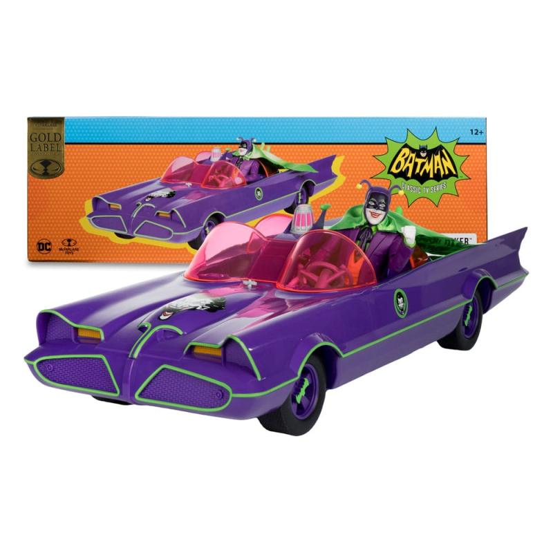 DC Retro Action Figure Batman 66 Batmobil with Joker (Gold Label) 15 cm