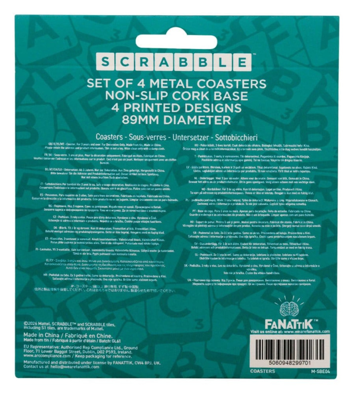 Scrabble Coaster 4-Pack Printed Metal 4