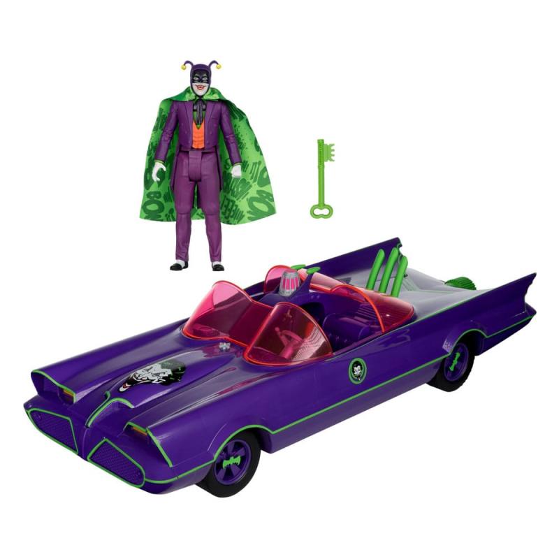 DC Retro Action Figure Batman 66 Batmobil with Joker (Gold Label) 15 cm