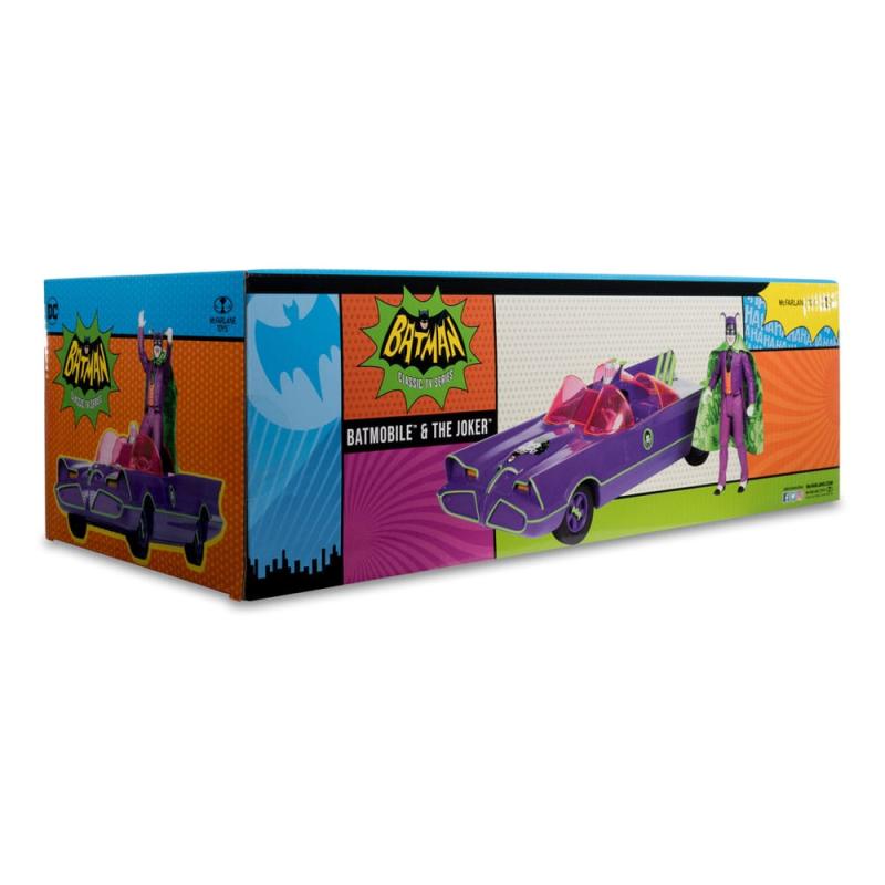 DC Retro Action Figure Batman 66 Batmobil with Joker (Gold Label) 15 cm