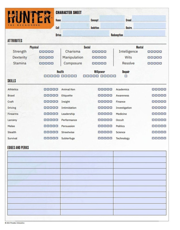 Hunter: The Reckoning 5th Edition RPG Journal Expanded Character Sheet Journal *Englische Version* 3
