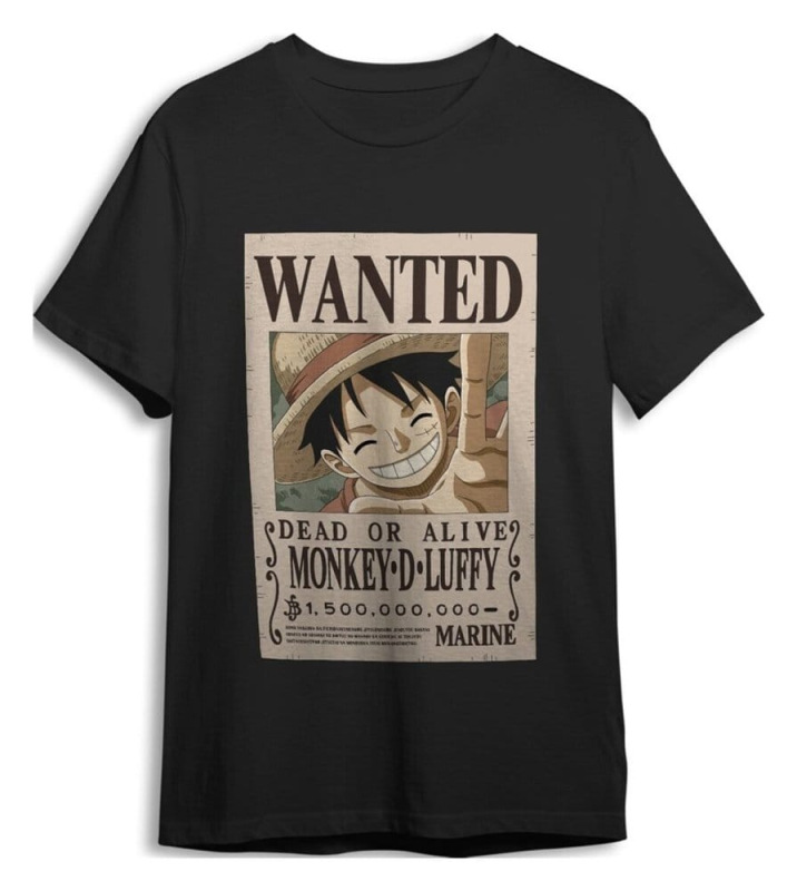 One Piece T-Shirt Monkey D. Luffy Wanted Black Size S 1
