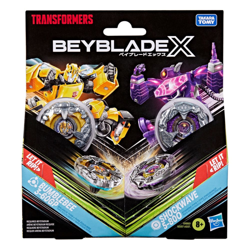Beyblade X and Transformers Collab Bumblebee 3-60GP vs. Shockwave 5-80O 9
