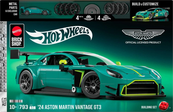 Hot Wheels Elite Mattel Brick Shop Building Set 1/16 '24 Aston Martin Vantage GT3 5