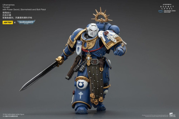 Warhammer 40,000 Action Figure Ultramarines Torvald with Power Sword, Stormshield and Bolt Pistol 13 8