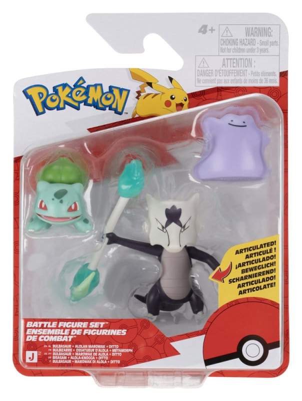 Pokémon Battle Figure Set Action Figures Bulbasaur, Ditto & Alolan Marowak (3-Pack) 2