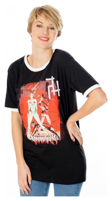 Gotham City Sirens T-Shirt Crossword Black Ringer Size L 6