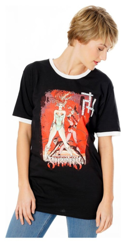 Gotham City Sirens T-Shirt Crossword Black Ringer Size L 5
