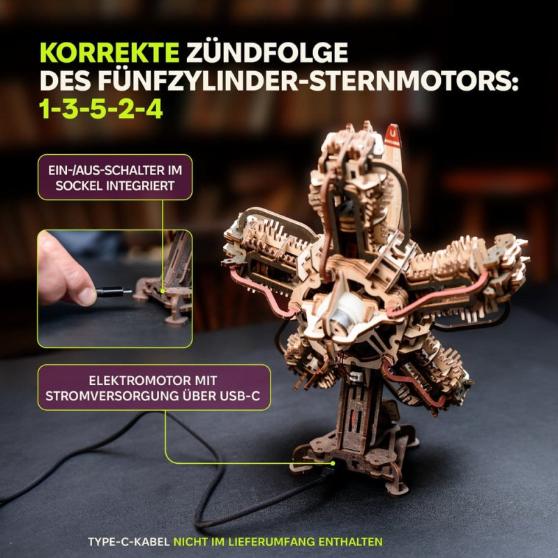 Ugears 3D Wooden Model Kit R-5 Aircraft Engine 25 cm 5