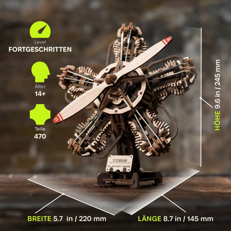 Ugears 3D Wooden Model Kit R-5 Aircraft Engine 25 cm 2