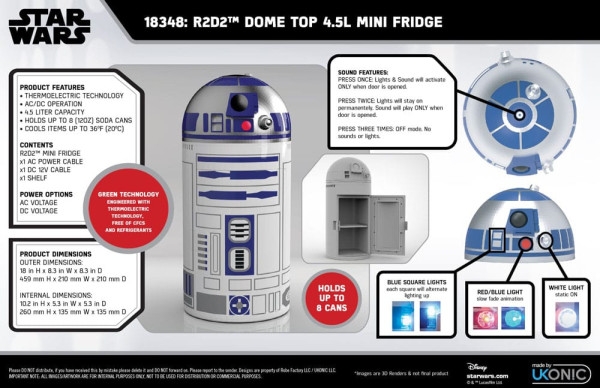 Star Wars Thermoelectric Cooler Mini Fridge R2D2 4.5 l 2