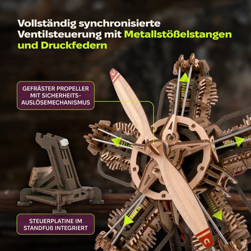 Ugears 3D Wooden Model Kit R-5 Aircraft Engine 25 cm 6