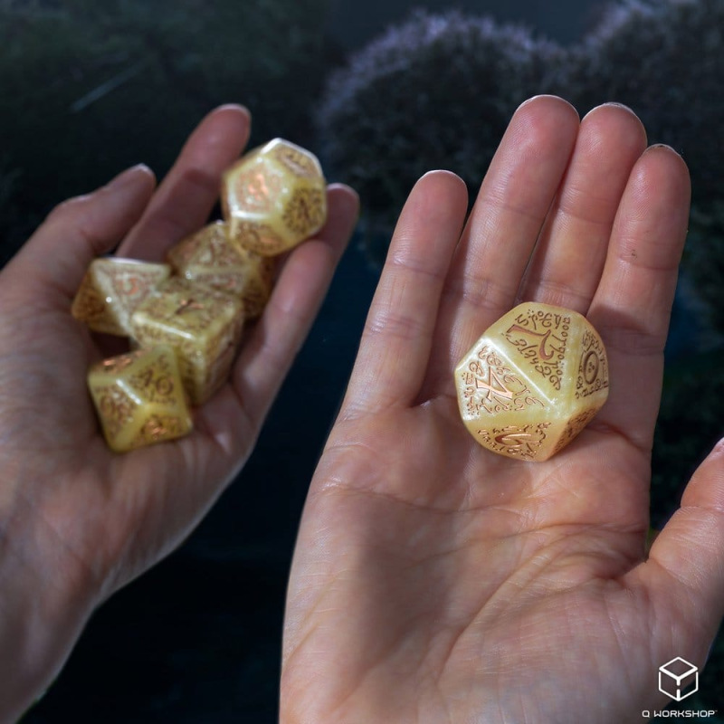 Elvish Jumbo Dice Set of 7 (Shimmering Beige & Copper) 8