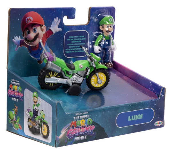 The Super Mario Galaxy Movie Action Figure with Pull Back Motorcycle Luigi 6 cm 1