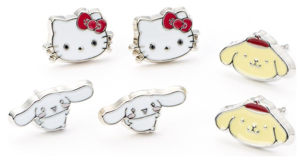 Sanrio Stud Earring Set Hello Kitty, Cinnamon Roll and Pompompurin 1