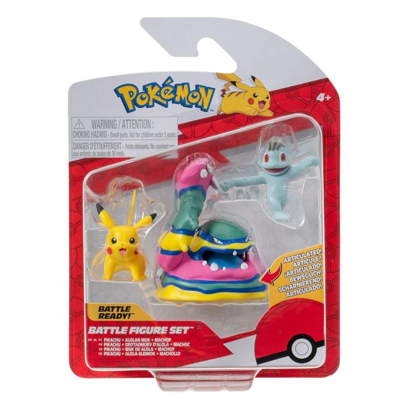 Pokémon Battle Figure Set 3-Pack Machop, Pikachu #1, Alolan Muk 5 cm