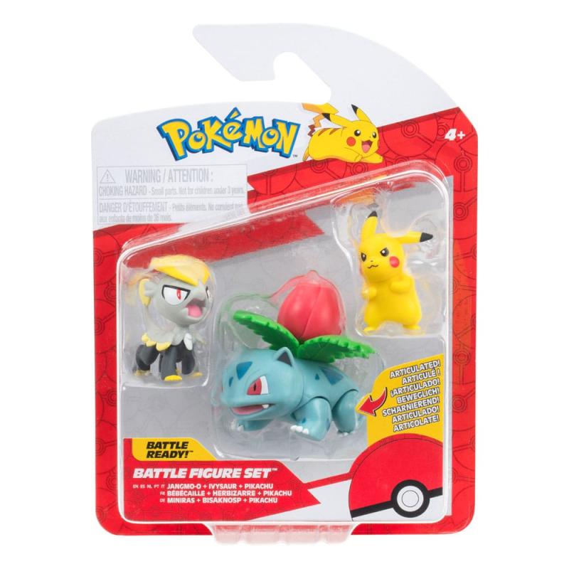 Pokémon Battle Figure Set Figure 3-Pack Pikachu #2, Jangmo-o, Ivysaur