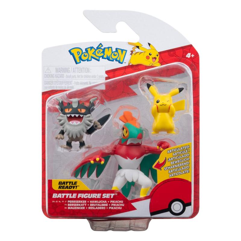 Pokémon Battle Figure Set 3-Pack Pikachu #8, Perrserker, Hawlucha 5 cm