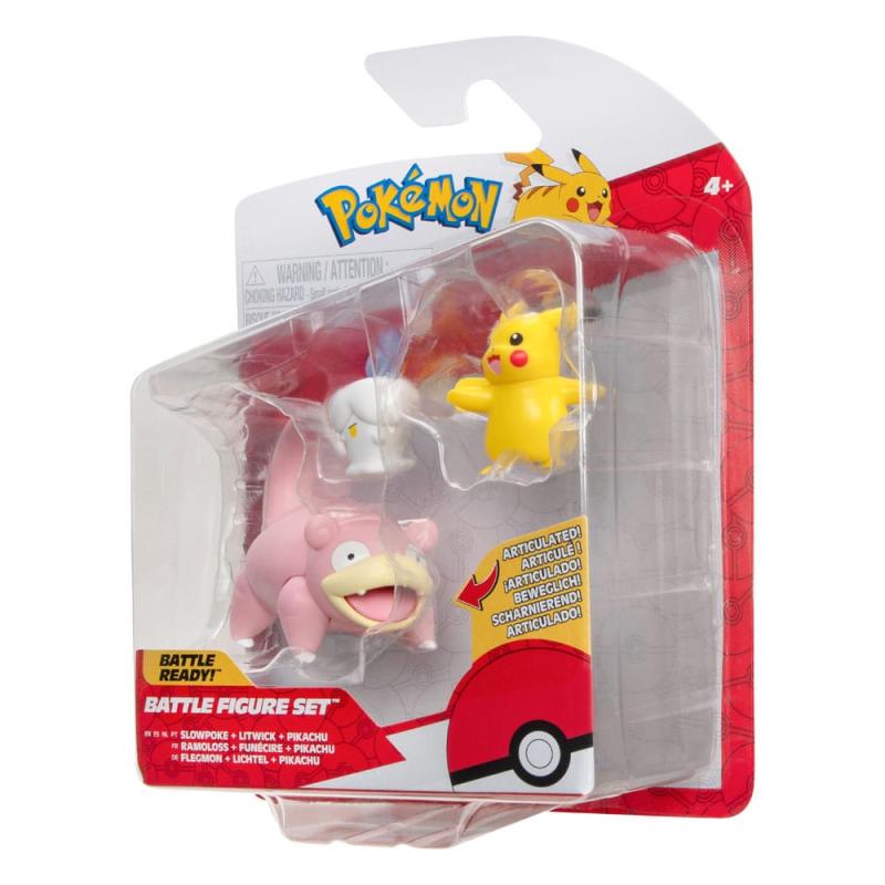 Pokémon Battle Figure Set 3-Pack Pikachu (Female), Litwick, Slowpoke 5 cm