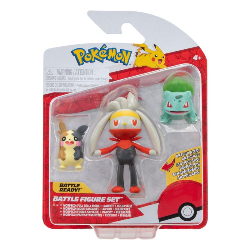 Pokémon Battle Figure Set 3-Pack Morpeko (Full-Belly Mode), Bulbasaur #1, Raboot 5 cm