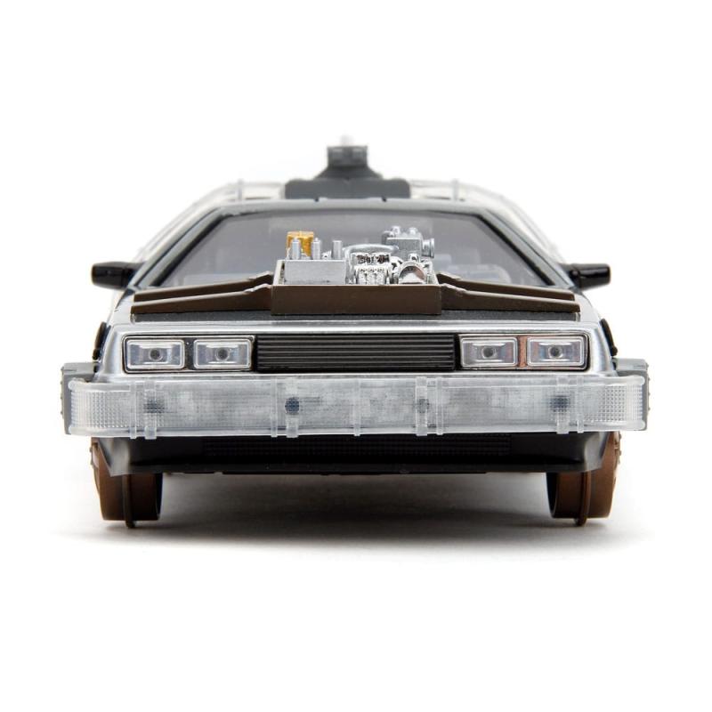 Back to the Future III Hollywood Rides Diecast Model 1/24 DeLorean Time Machine Railroad Wheels