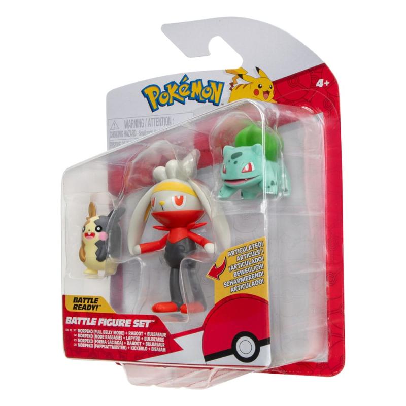 Pokémon Battle Figure Set 3-Pack Morpeko (Full-Belly Mode), Bulbasaur #1, Raboot 5 cm