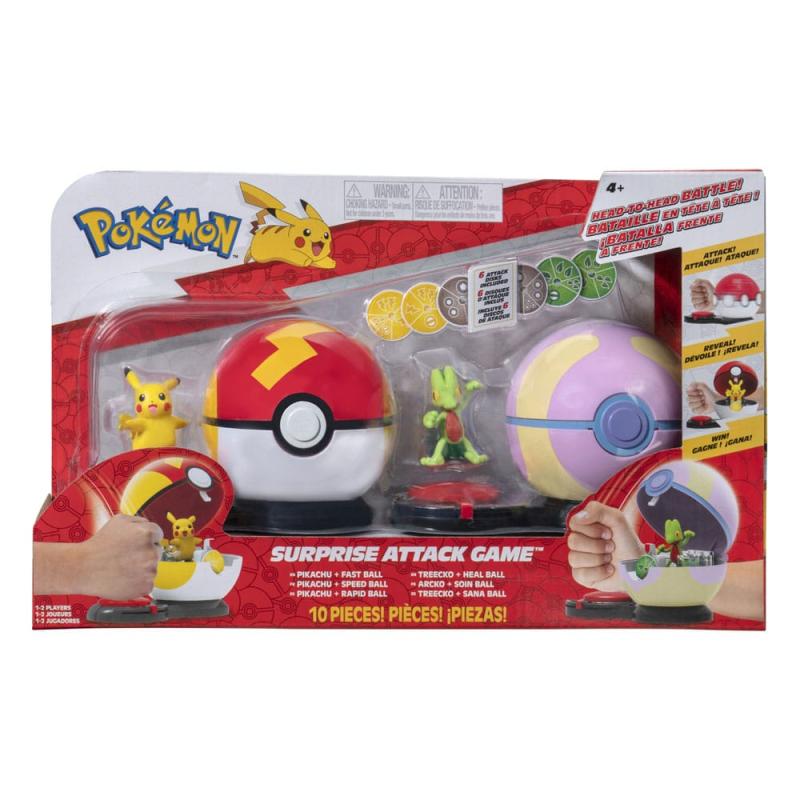 Pokémon Surprise Attack Game Pikachu (female) with Fast Ball vs. Treecko with Heal Ball