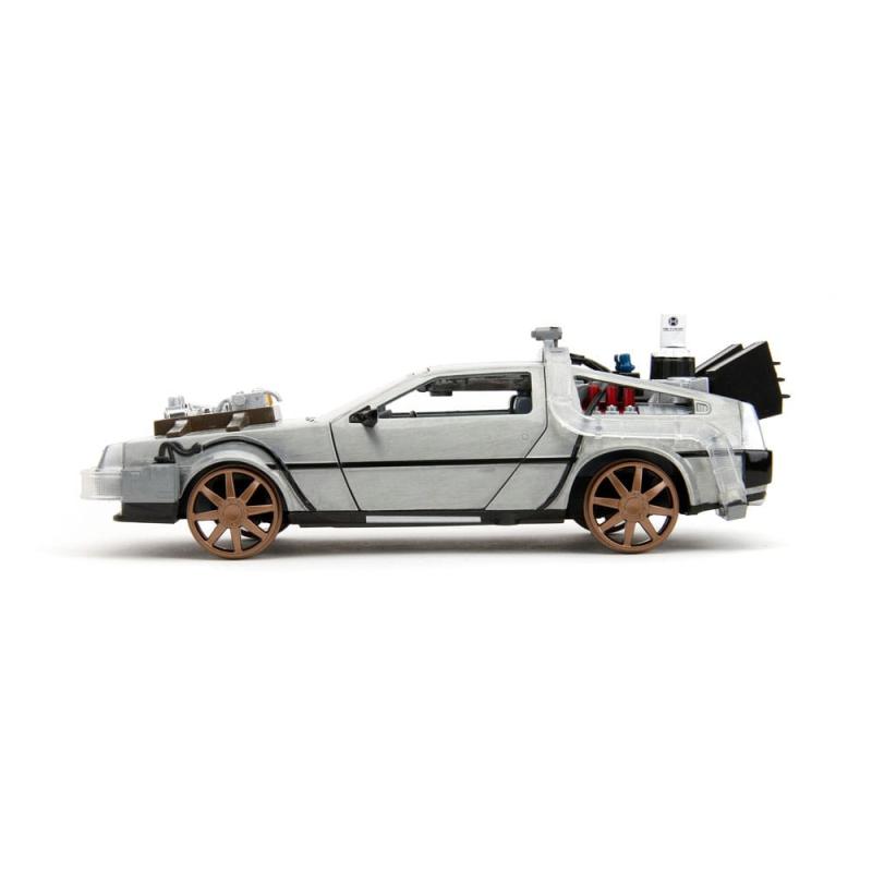 Back to the Future III Hollywood Rides Diecast Model 1/24 DeLorean Time Machine Railroad Wheels