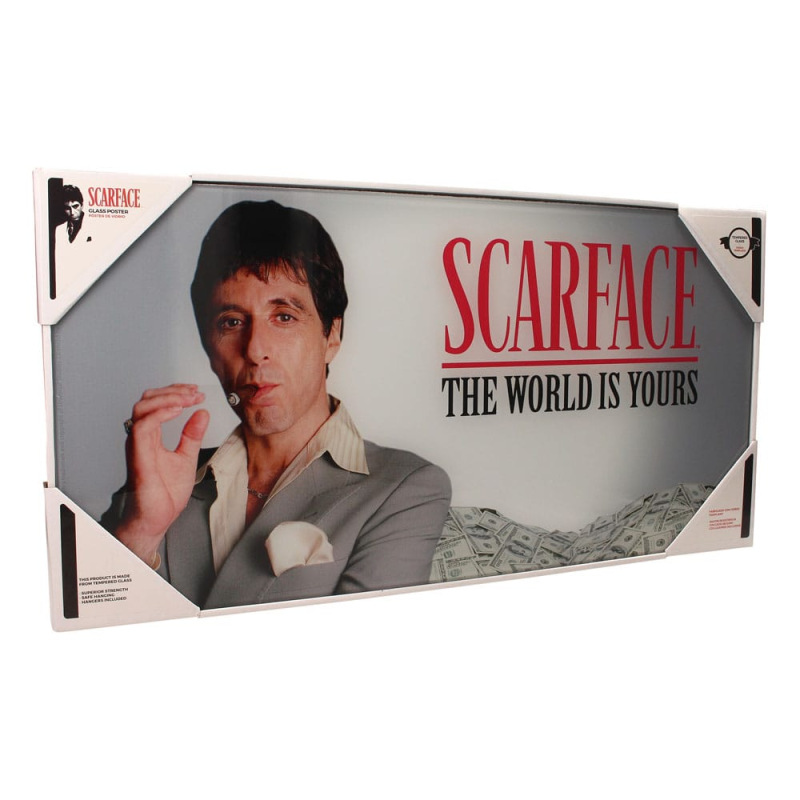 Scarface Glass Poster The World Is Yours (Grey Background) 60 x 30 cm 4