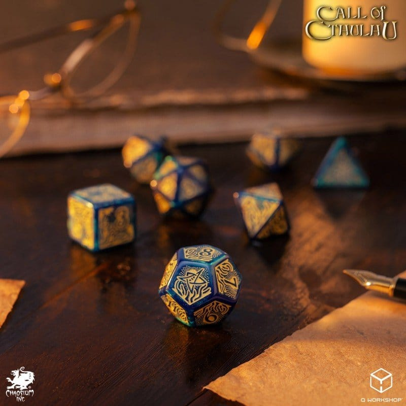 Call of Cthulhu 7th Edition Dice Set of 7 Blue-green & Gold 3