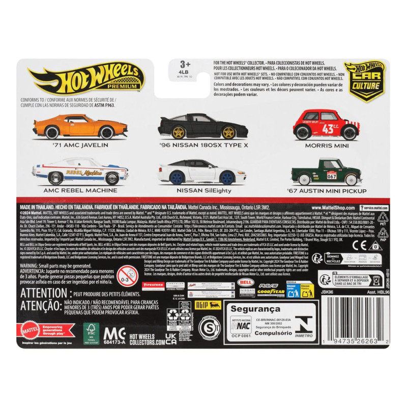 Hot Wheels Premium Car Culture Diecast Vehicle 2-Pack 1/64 '96 Nissan 180SX Type X & Nissan SilEight 5