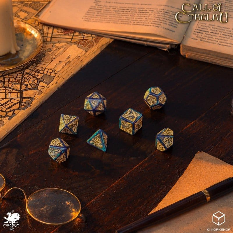 Call of Cthulhu 7th Edition Dice Set of 7 Blue-green & Gold 7
