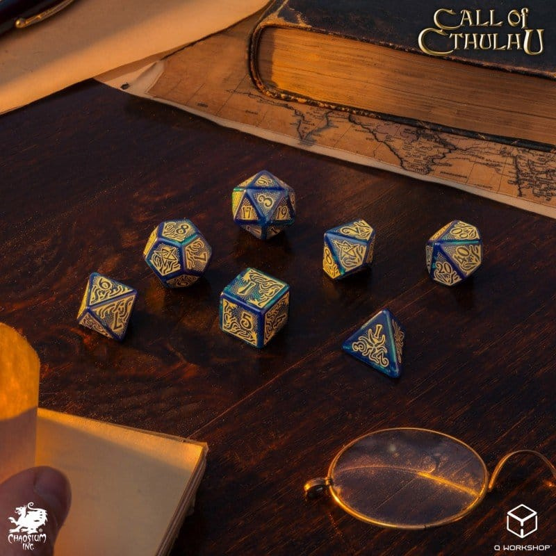 Call of Cthulhu 7th Edition Dice Set of 7 Blue-green & Gold 2