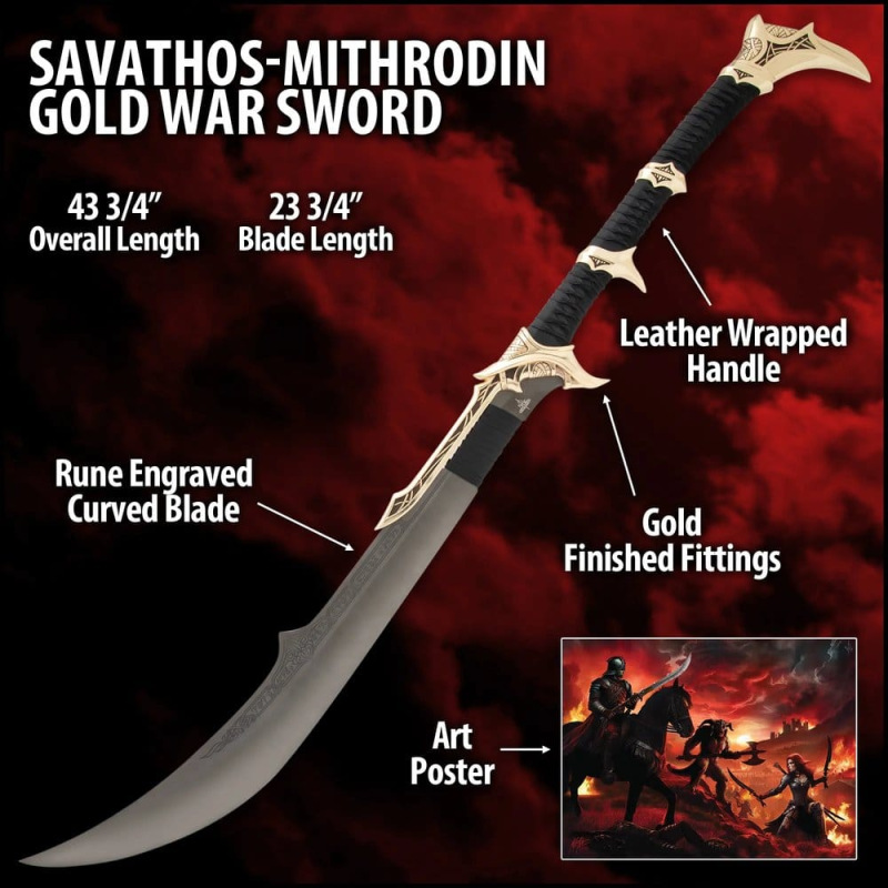 Kit Rae Swords of the Ancients Replica Savathos-Mithrodin War Sword Gold Version 111 cm 2