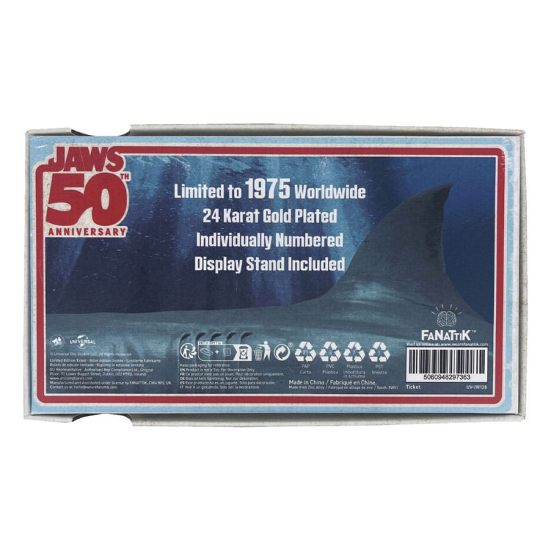 Jaws Replica 1/1 50th Anniversary Regatta Ticket 24k Gold Plated 1