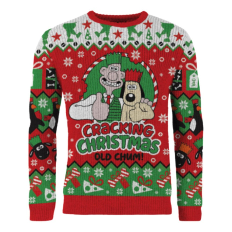 Wallace & Gromit Christmas Sweater Cracking Christmas Old Chum! Size S