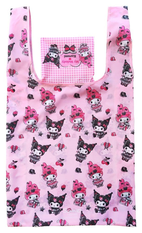 Sanrio Pink Black Party Series Tote Bag Kuromi & My Melody Foldable